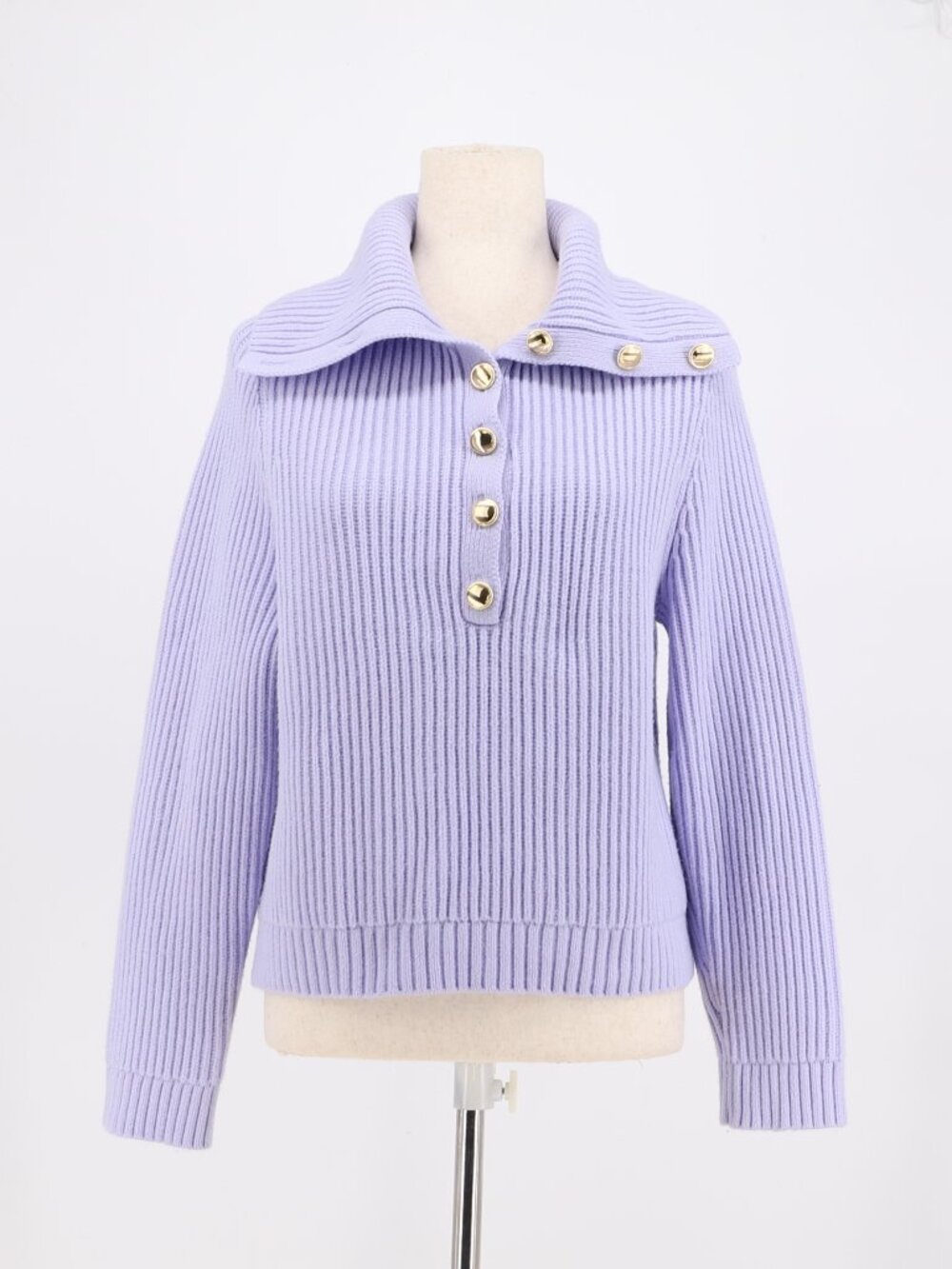 ANN TAYLOR Lilac Ribbed Knit Sweater Wide Collar Button Detail Size XS